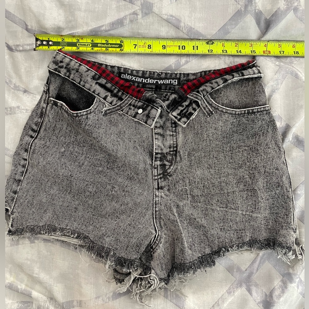 Alexander Wang Black Gray High-Waist Distressed Denim Shorts